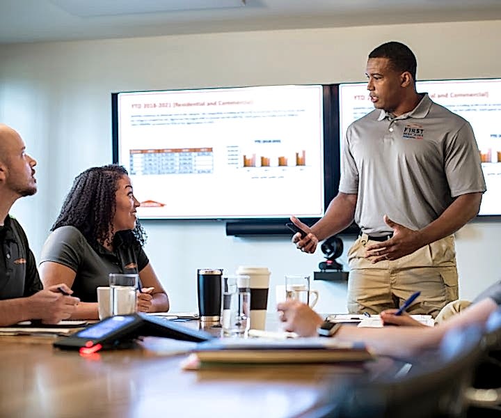 3 workers discussing with each other in a meeting
SERV1444 Three Year usage. Limited to Internal use at corporate on digital, social and website, with three yea print usage beginning 10/1/2021